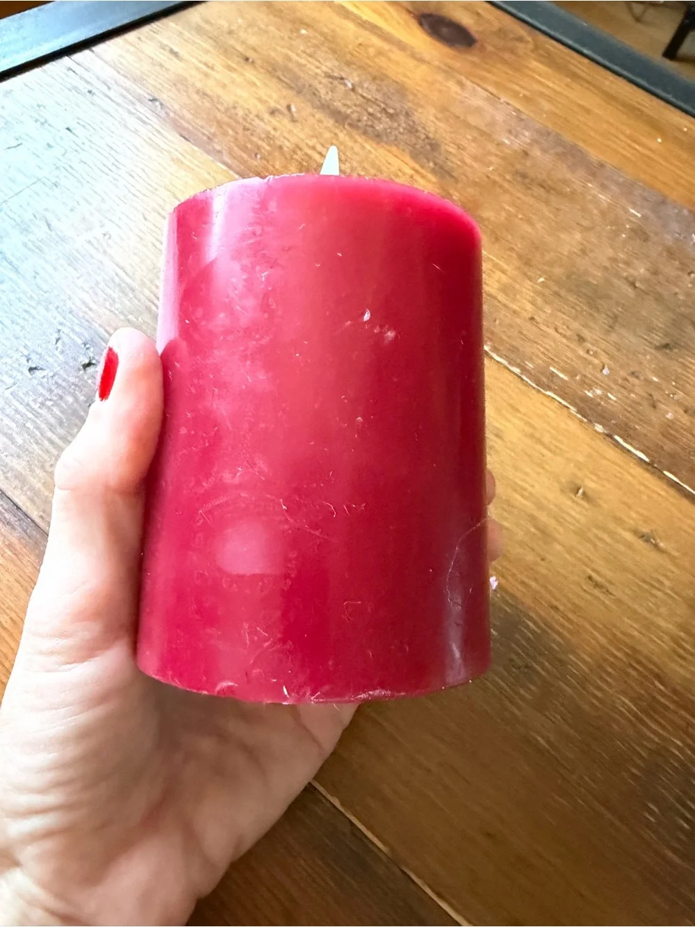 Pottery Barn Premium Flickering Flameless Red Wax Pillar Candle 3 x 3